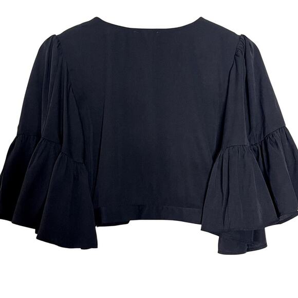 TULAROSA HARPER BLACK BELL SLEEVE GOLD EMBROIDERY CROP TOP SIZE XXS - Picture 2 of 9